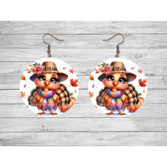 Cute Fall Turkey Round Earrings