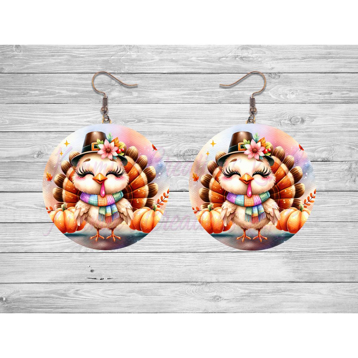 Cute Fall Turkey Round Earrings