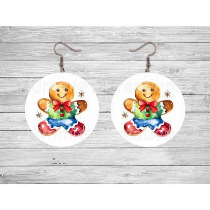 Gingerbread Man Round Earrings - 01 - jewelry