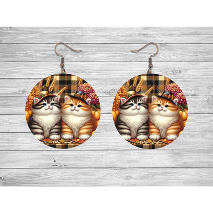 Chubby Kitty Pilgrims Round Earrings - jewelry