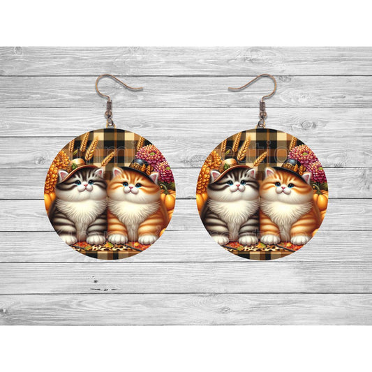 Chubby Kitty Pilgrims Round Earrings