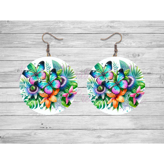 Tropical Butterflies Round Earrings