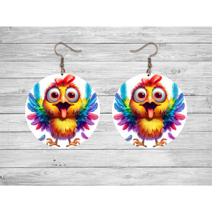 Silly Chicken Round Earrings - jewelry