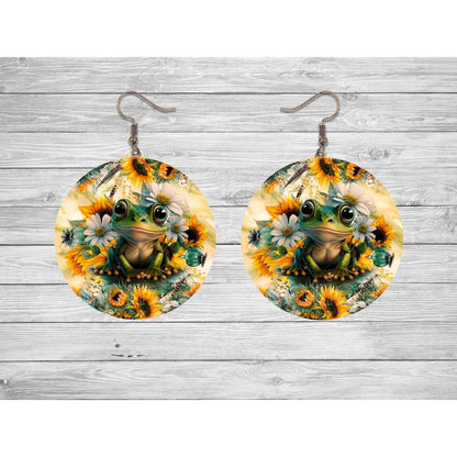 Cute Frog on a Lily Pad Round Earrings - Kimmie's Creations L.L.C.