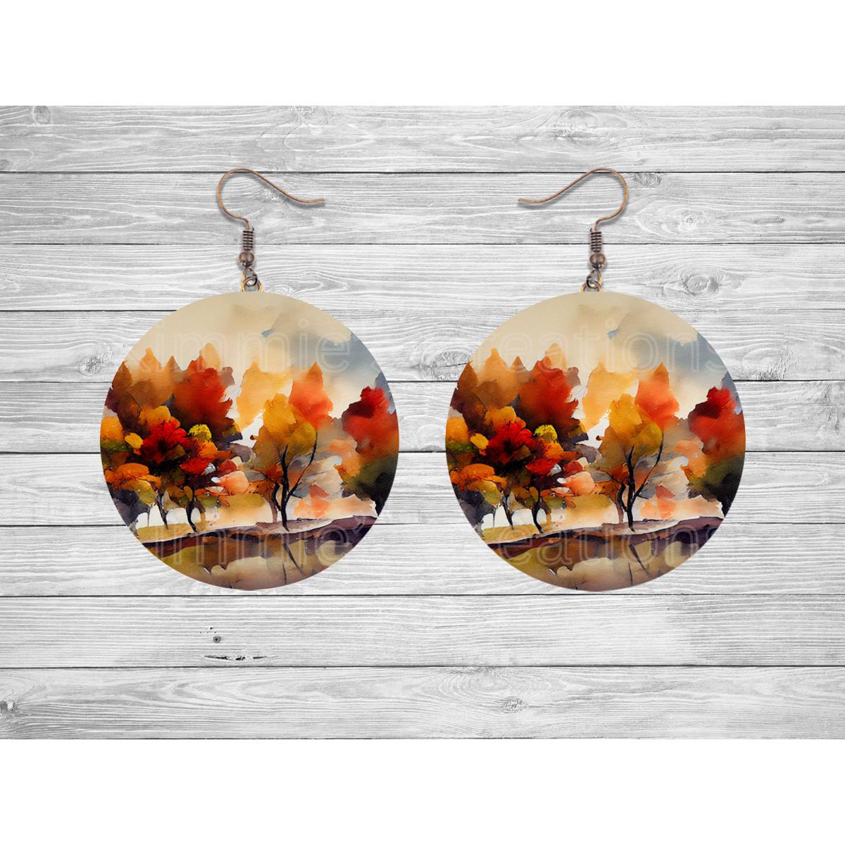 Autumn Leaves and Pumpkins Round Earrings