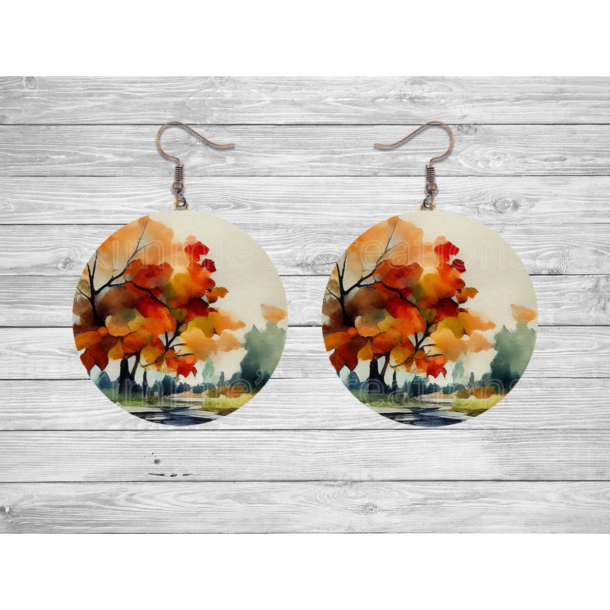 Autumn Leaves and Pumpkins Round Earrings