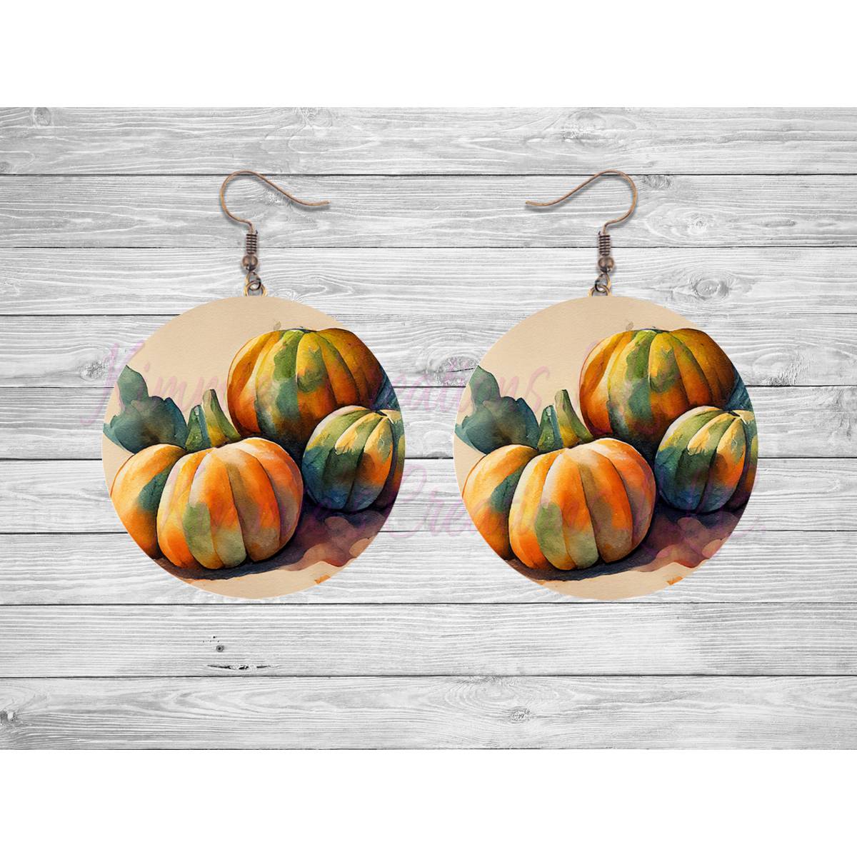 Autumn Leaves and Pumpkins Round Earrings