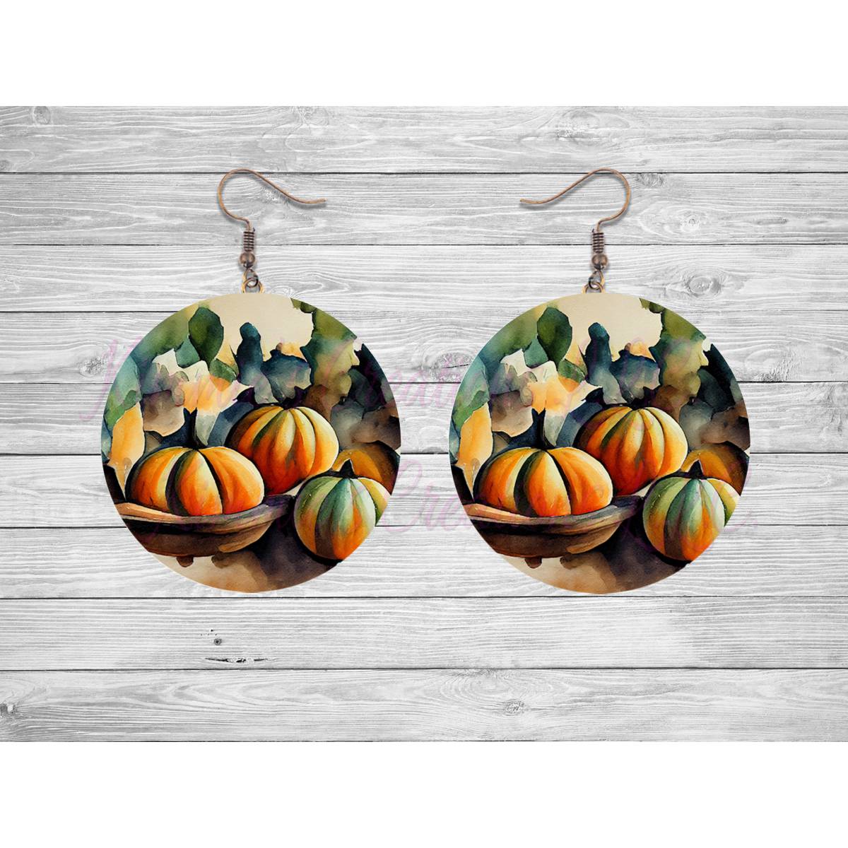 Autumn Leaves and Pumpkins Round Earrings