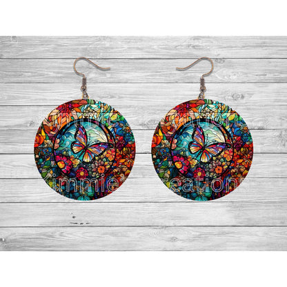 Stained Glass Butterfly Round Earrings - jewelry