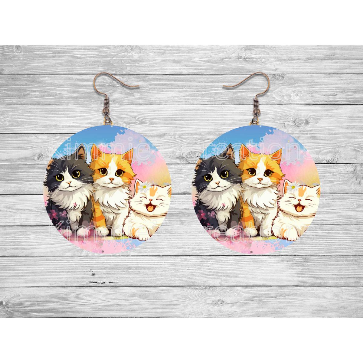 Three Cute Kittens Round Earrings - jewelry