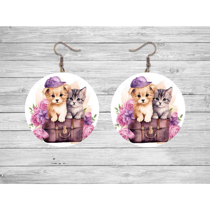 Kitty & Puppy in a Satchel Round Earrings - Kimmie's Creations L.L.C.