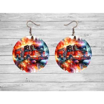 Fire Truck Round Earrings - jewelry