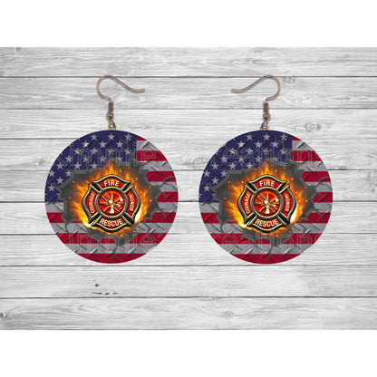 Fire Rescue Honor Courage Round Earrings - jewelry