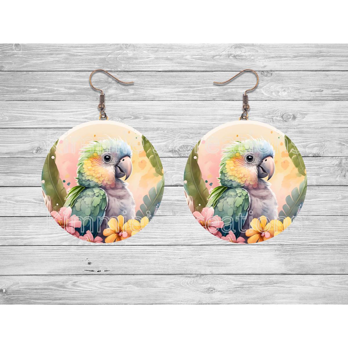Parrot in Watercolor Round Earrings - jewelry