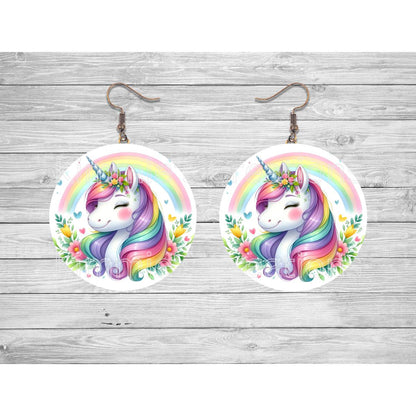 Unicorn and a Rainbow Round Earrings - jewelry