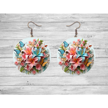 Lilies and Butterflies Round Earrings - jewelry