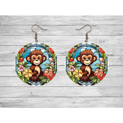 Stained Glass Monkey Round Earrings - jewelry