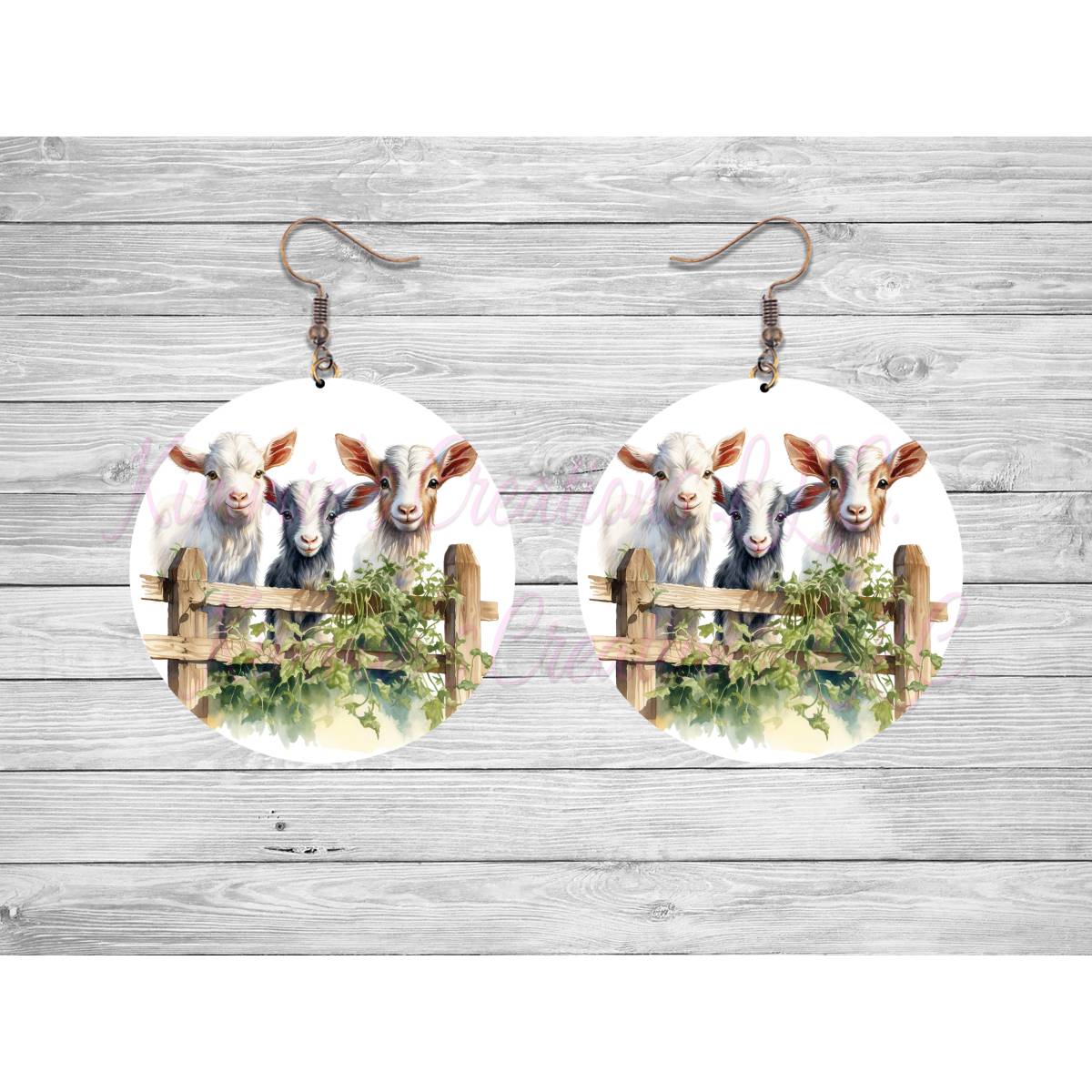 Goats on a Fence Round Earrings