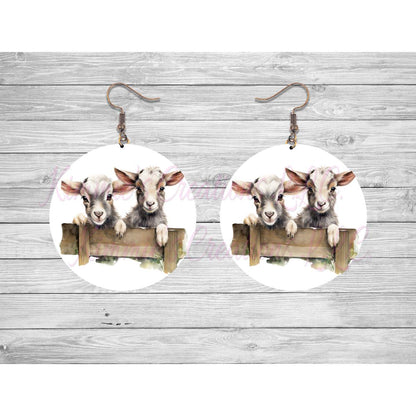 Goats on a Fence Round Earrings - 30 - jewelry