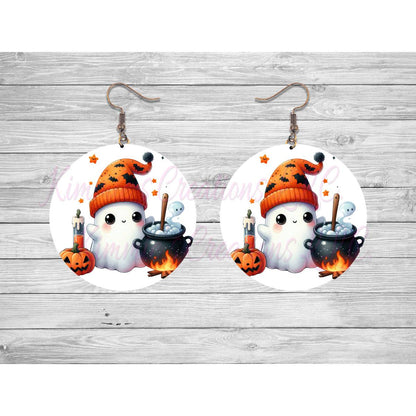 Funny Halloween Ghosts Round Earrings - 06 - jewelry