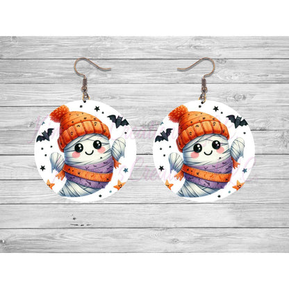 Funny Halloween Ghosts Round Earrings - 07 - jewelry