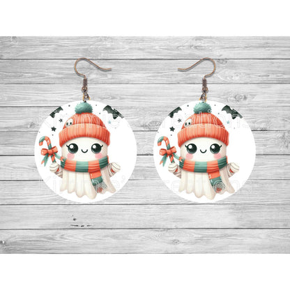 Funny Halloween Ghosts Round Earrings - 08 - jewelry