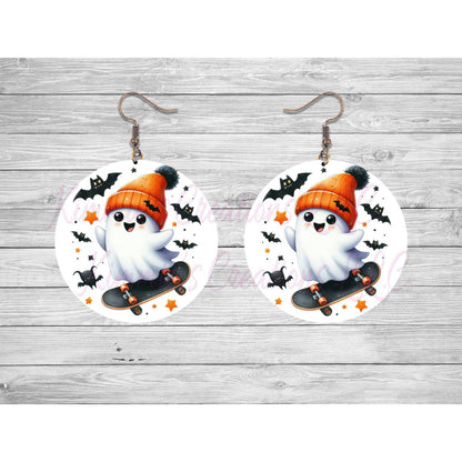 Funny Halloween Ghosts Round Earrings - 10 - jewelry