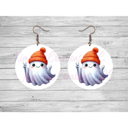 Funny Halloween Ghosts Round Earrings - 13 - jewelry