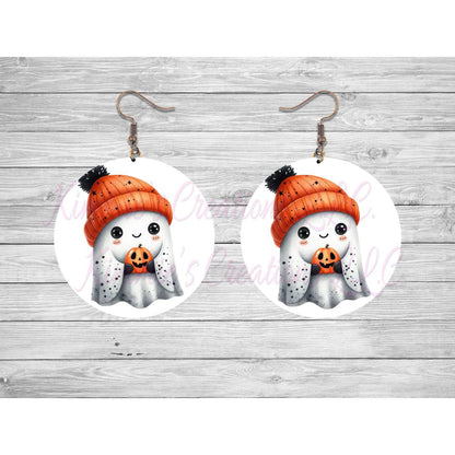 Funny Halloween Ghosts Round Earrings - 14 - jewelry
