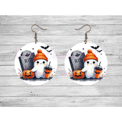 Funny Halloween Ghosts Round Earrings - 17 - jewelry