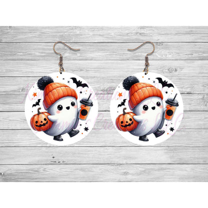 Funny Halloween Ghosts Round Earrings - 19 - jewelry