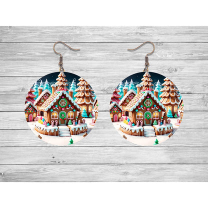 Gingerbread House 3D Round Earrings - jewelry