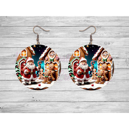 Gingerbread Santa 3D Round Earrings - Kimmie's Creations L.L.C.