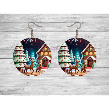 Gingerbread Reindeer 3D Round Earrings - jewelry