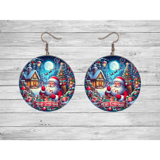 Santa Village Round Earrings - Kimmie's Creations L.L.C.