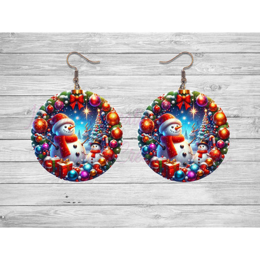 Snowmen and a Christmas Tree Round Earrings - Kimmie's Creations L.L.C.