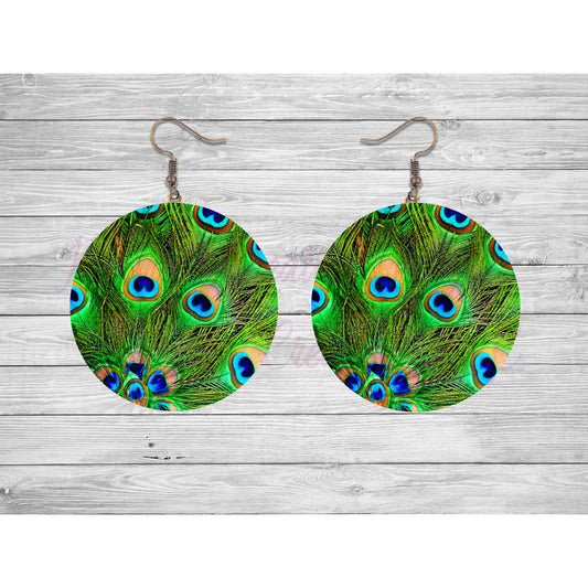 Peacock Feathers Round Earrings - Kimmie's Creations L.L.C.