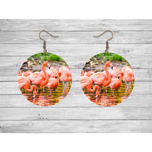 Flamingo Photo Round Earrings - Kimmie's Creations L.L.C.