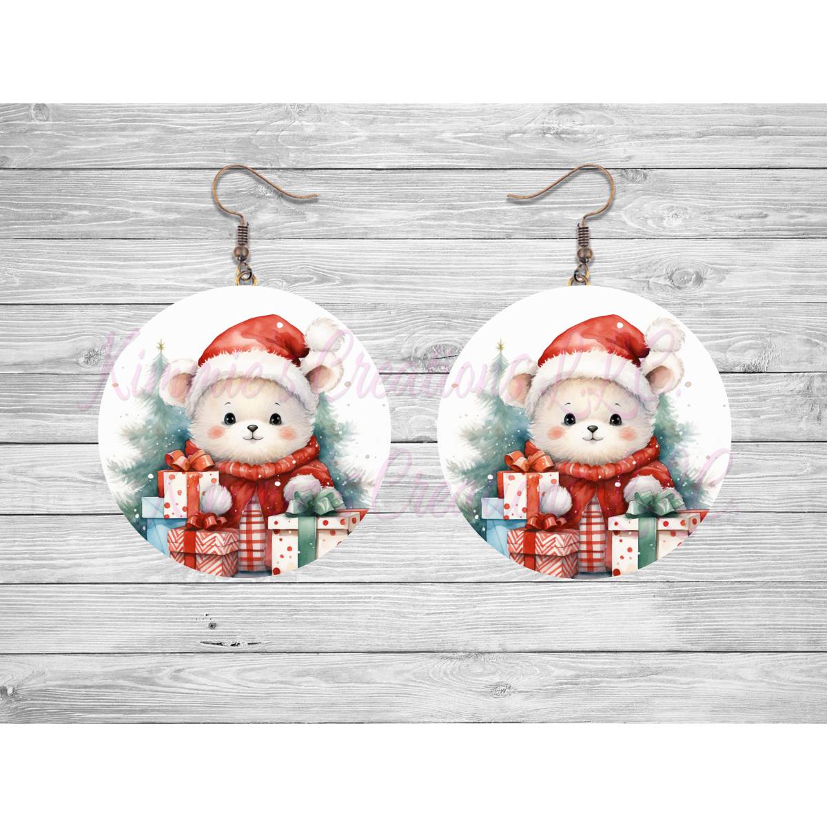 Christmas Critter in a Santa Hat Round Earrings - 02 - jewelry