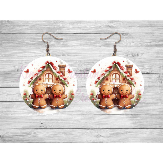 Gingerbread Man House Round Earrings - Kimmie's Creations L.L.C.