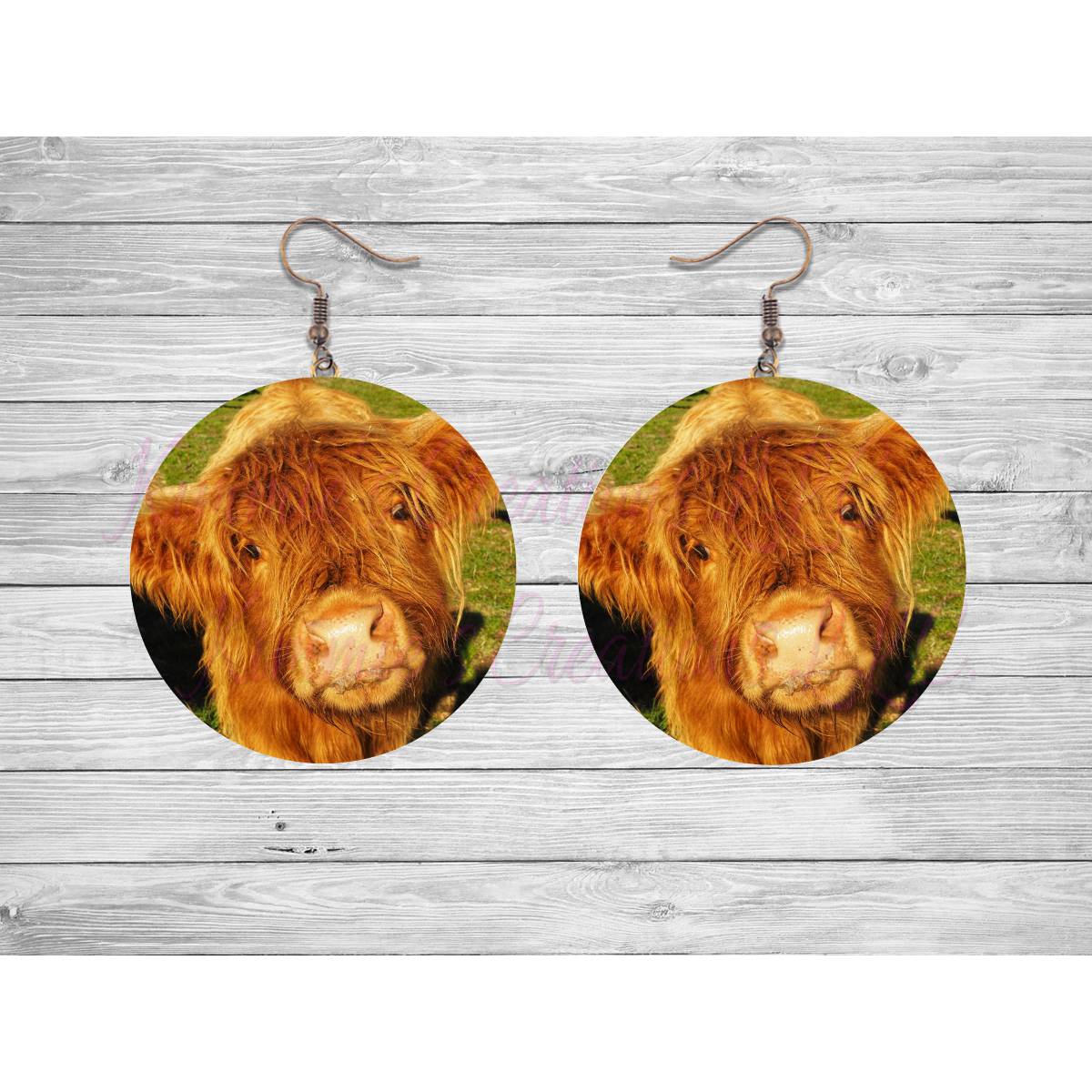 Highland Cow Photo Round Earrings - Kimmie's Creations L.L.C.