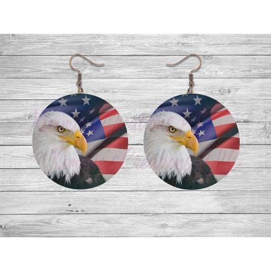 Eagle with US Flag Backdrop Round Earrings - Kimmie's Creations L.L.C.