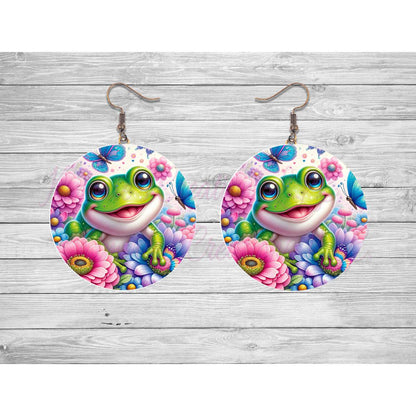 Cute Smiling Frog Round Earrings - jewelry