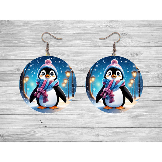 Winter Penguin Round Earrings - Kimmie's Creations L.L.C.