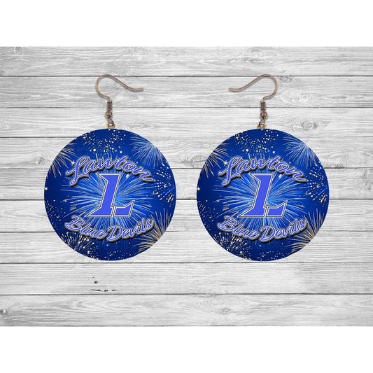 Lawton Blue Devils Round Earrings - Kimmie's Creations L.L.C.