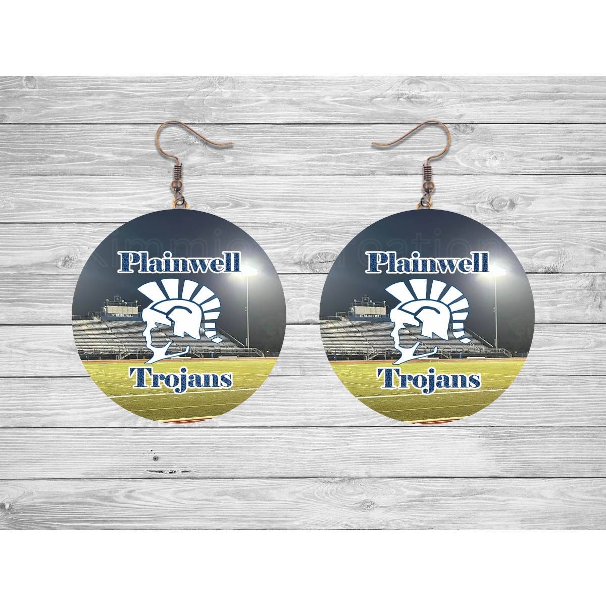 Plainwell Trojans Round Earrings - Kimmie's Creations L.L.C.