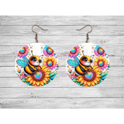 Cute Honeybee Round Earrings - 01 - jewelry