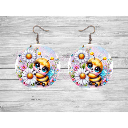 Cute Honeybee Round Earrings - 10 - jewelry