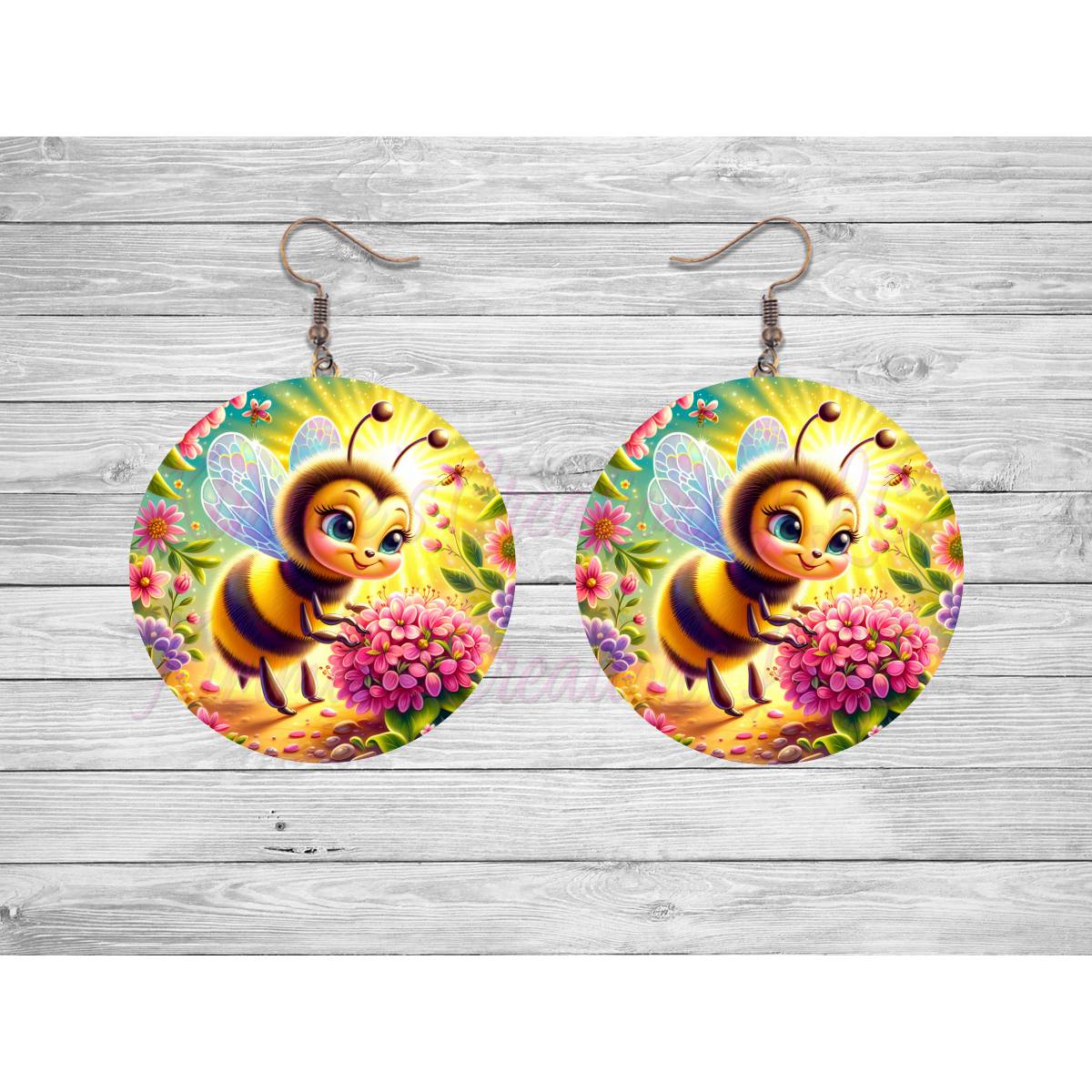 Cute Honeybee Round Earrings - Kimmie's Creations L.L.C.