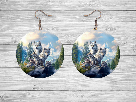 Wolf Family Round Earrings